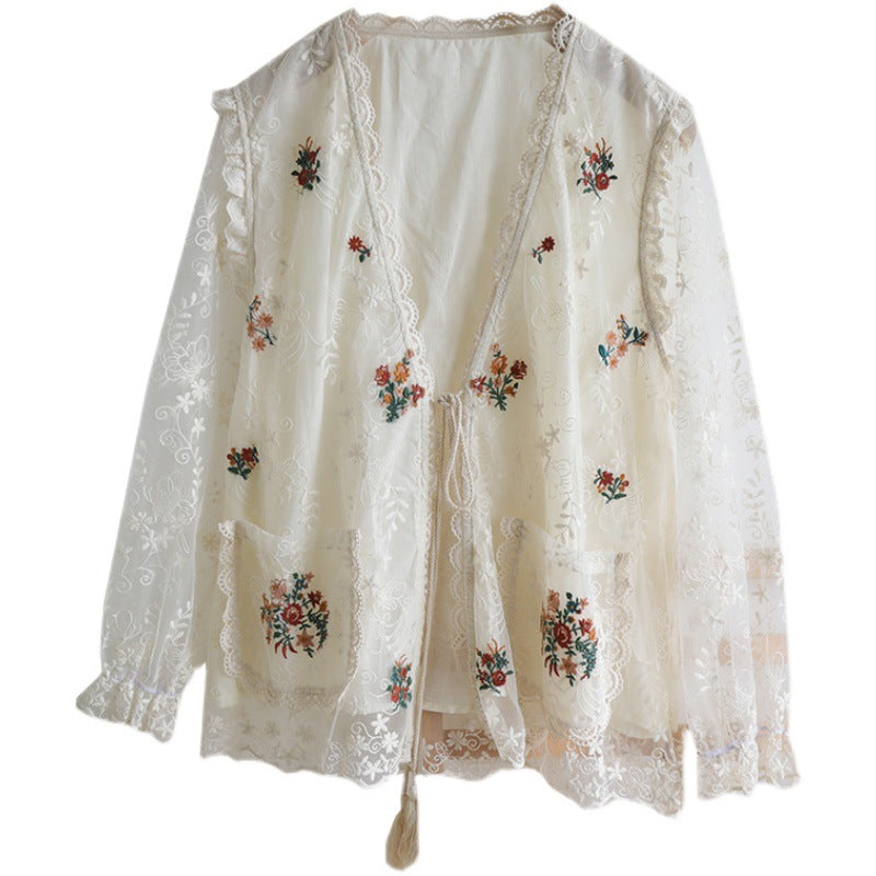 Cottagecore Embroidery Lace Cardigan Top