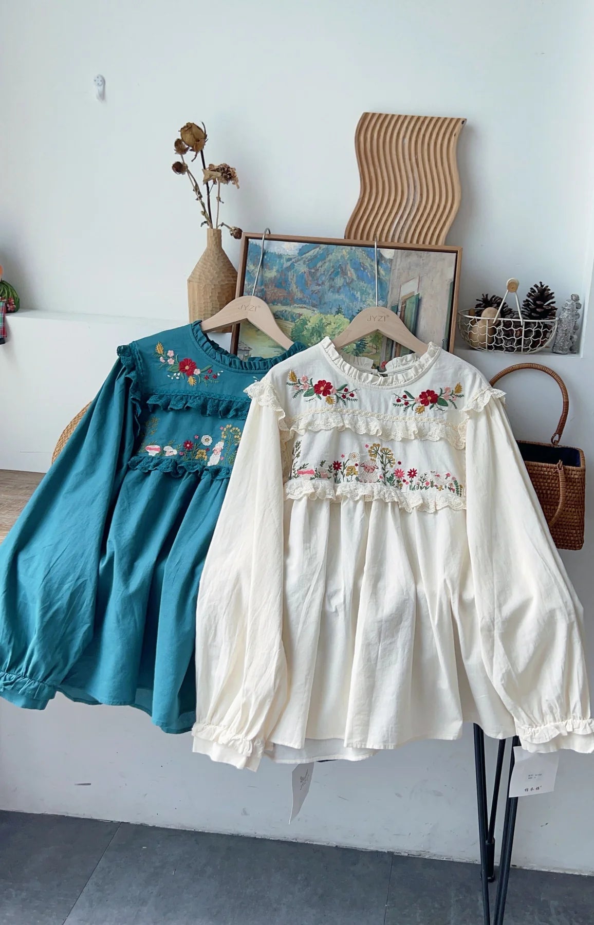 Mori kei Embroidery Cotton Blouse