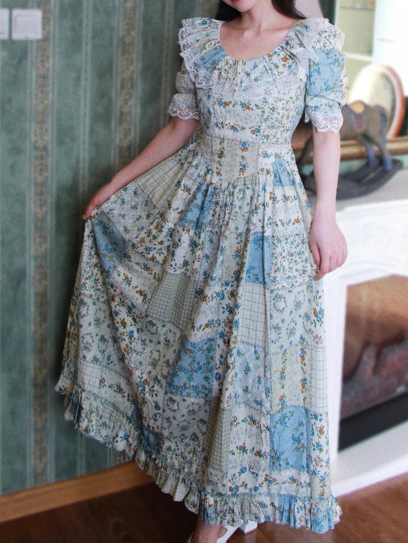 Vintage Pastel Cottagecore Floral Cotton Dress