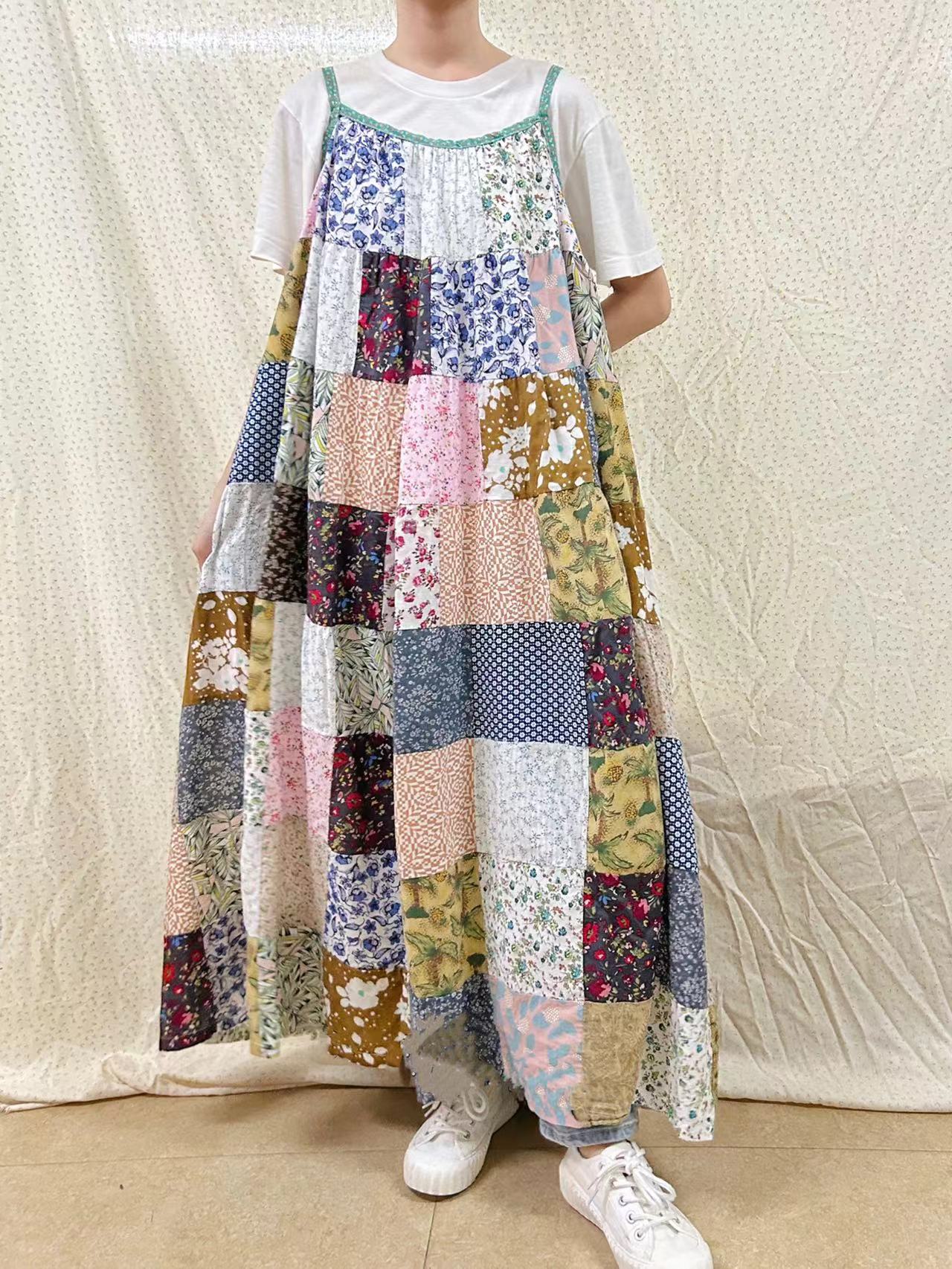 Cottagecore Floral Patchwork Pinafore Dress