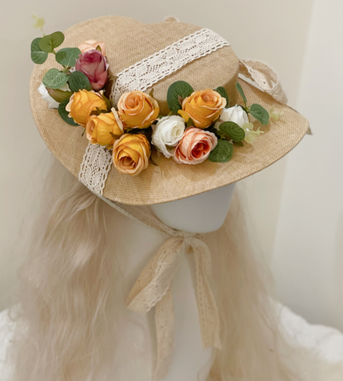 straw hat lolita hat vintage bonnet vintage hat