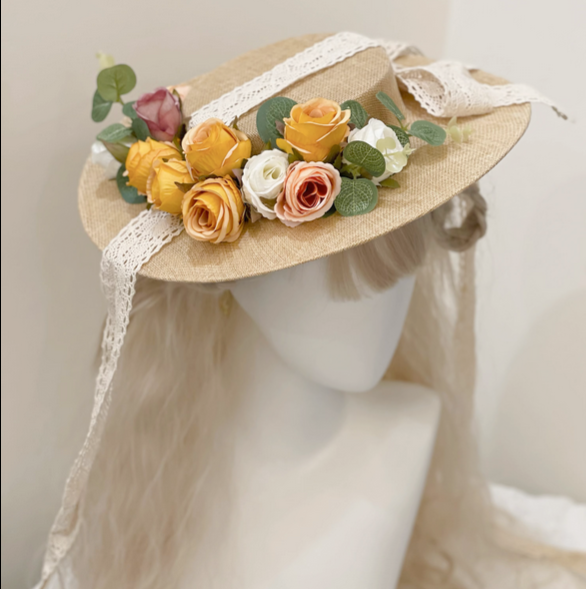 straw hat lolita hat vintage bonnet vintage hat