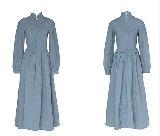 Edwardian Style Stand Collar Blue Dress