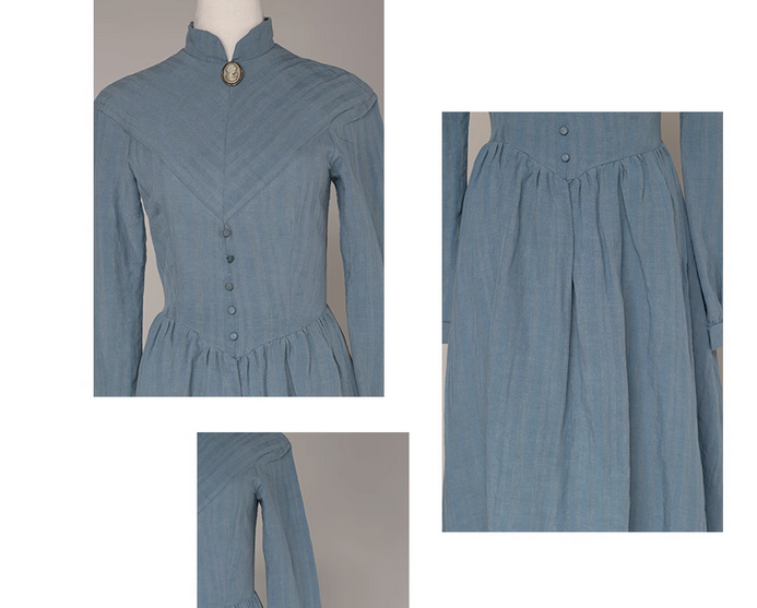 Edwardian Style Stand Collar Blue Dress