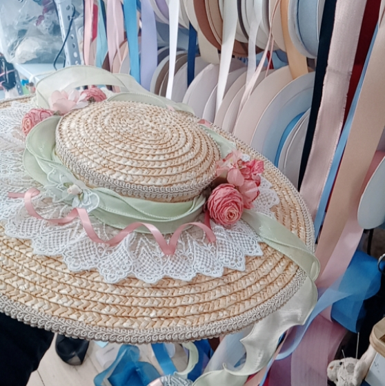 Handmade Vintage Straw Flower Bonnet Straw Hat