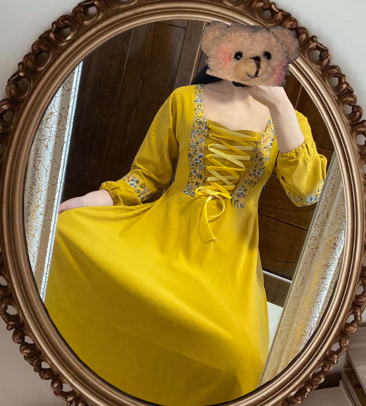 Vintage Lace up Hufflepuff Witchcore Dress [Final Sale]