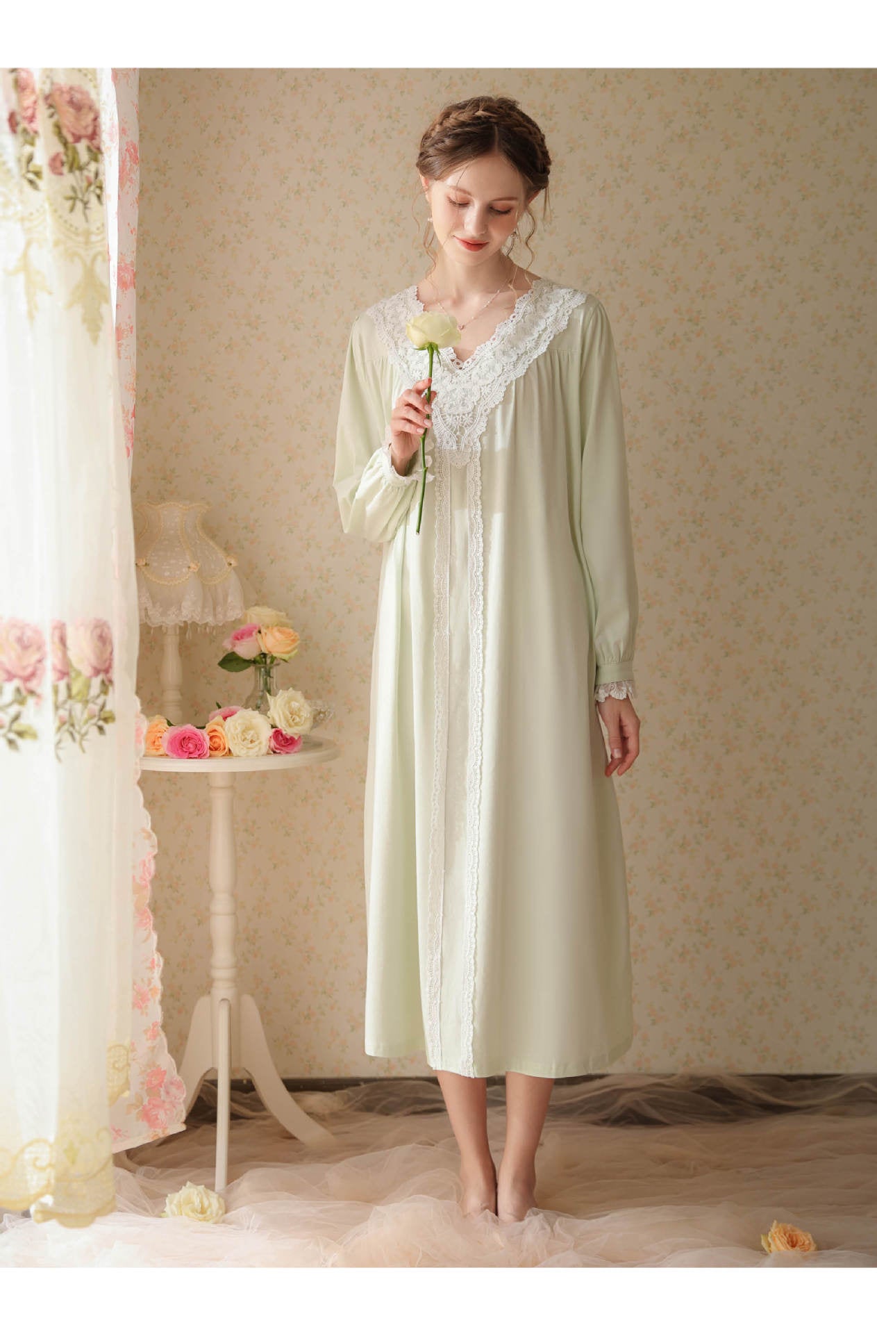 Vintage Style V Neck Night Gown Dress