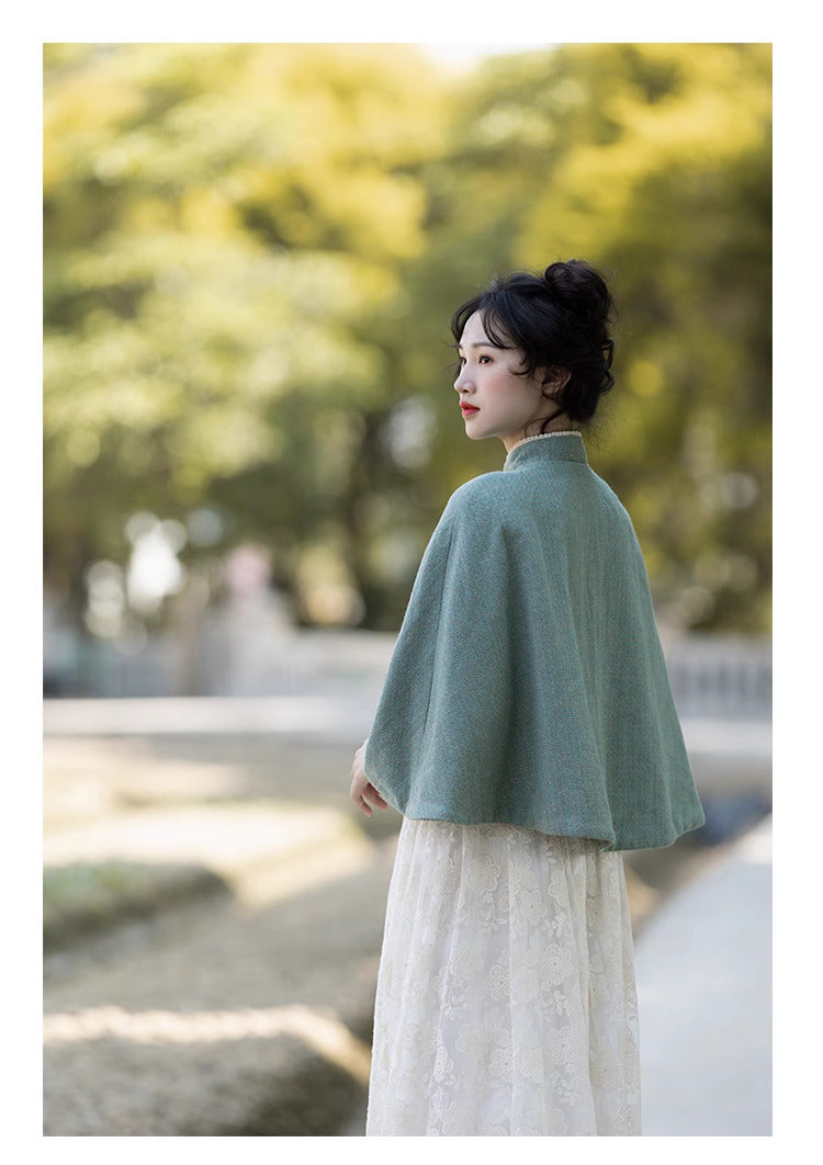 Period Drama Style Blue Vintage Cape Top