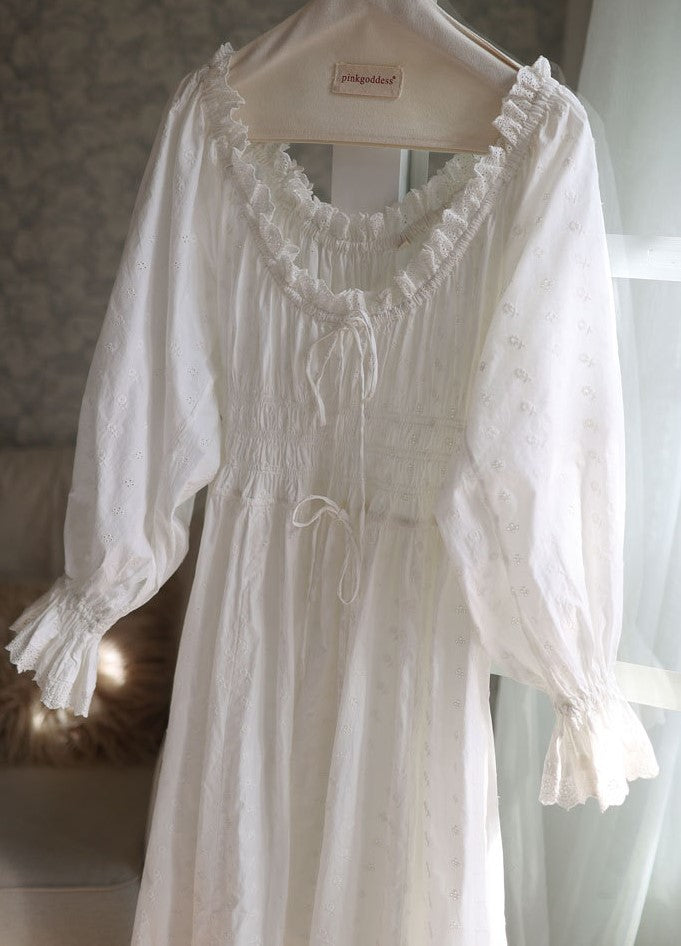 Vintage Puff Sleeves Cotton Night Gown Dress