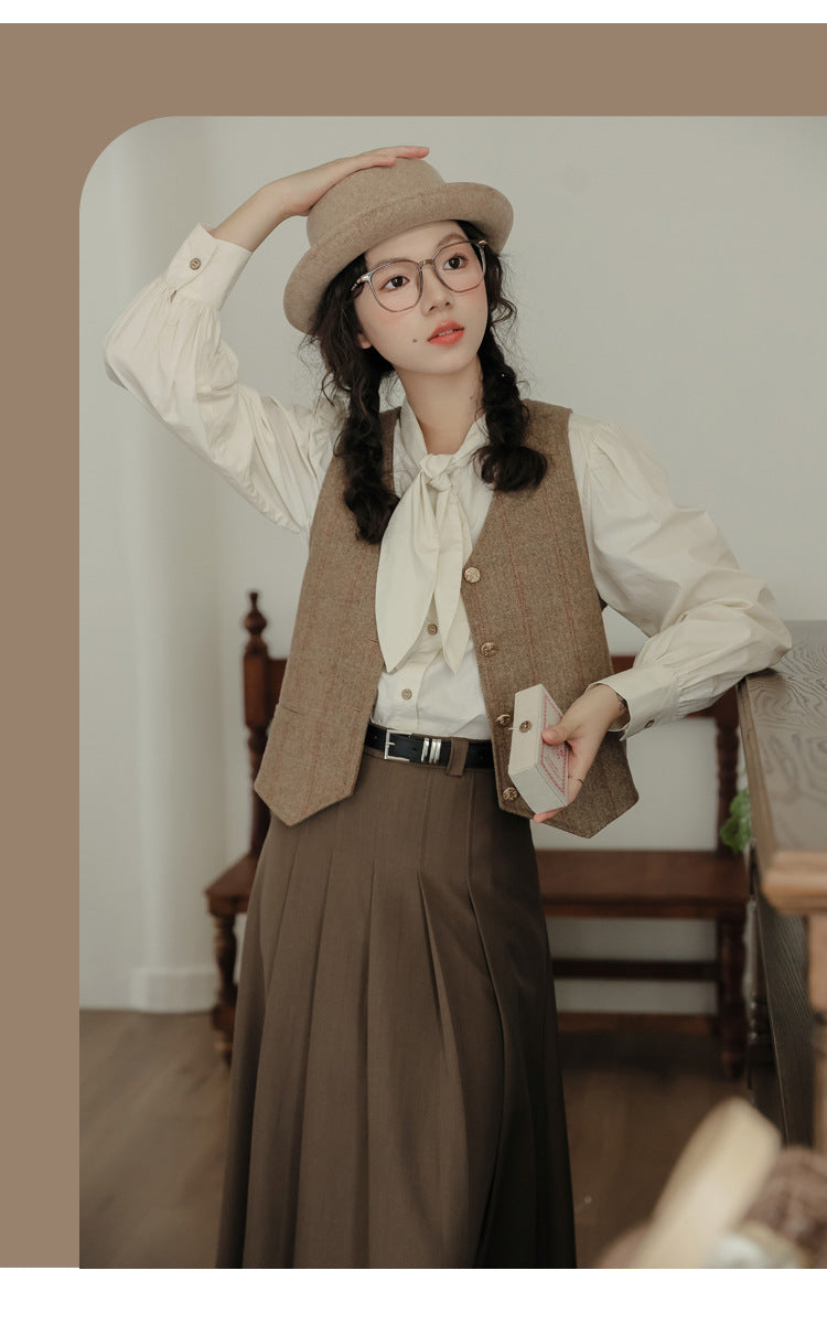 Light Academia Blouse Vest Skirt Set