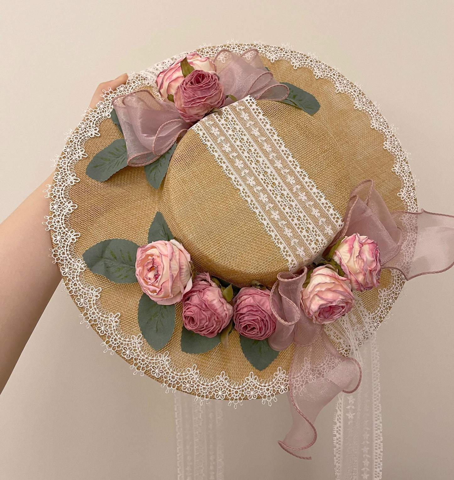 Handmade Coquette Rose Straw Hat