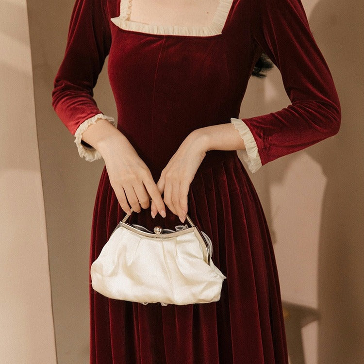 Vintage Square Collar Velvet Dress