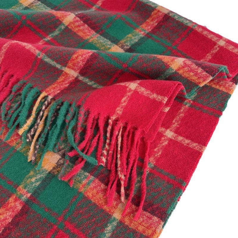 Retro Faux Cashmere Plaid Scarf