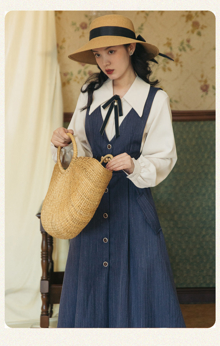 Retro Academia Blouse Pinafore Dress Set