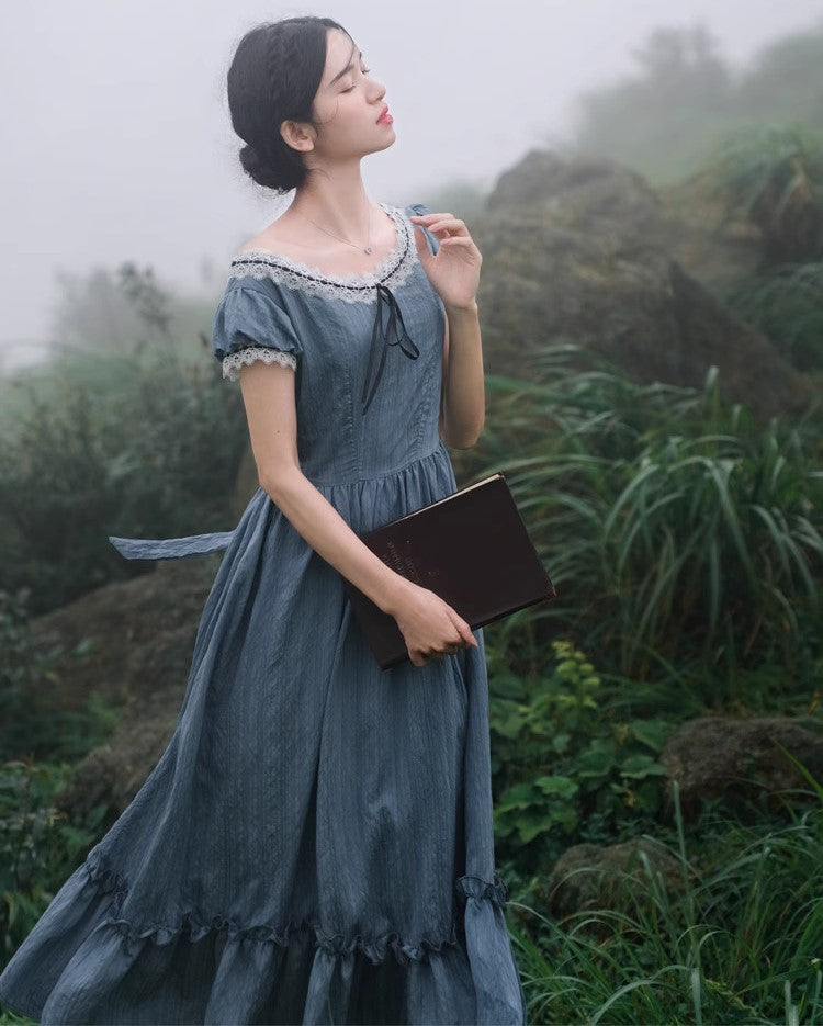 Period Drama Inspired Vintage Blue Prairie Dress