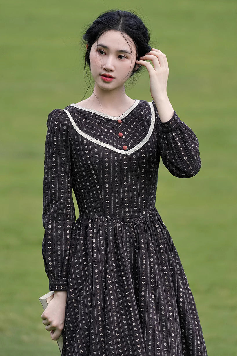 Period Drama Inspired V Neck Cotton Dress