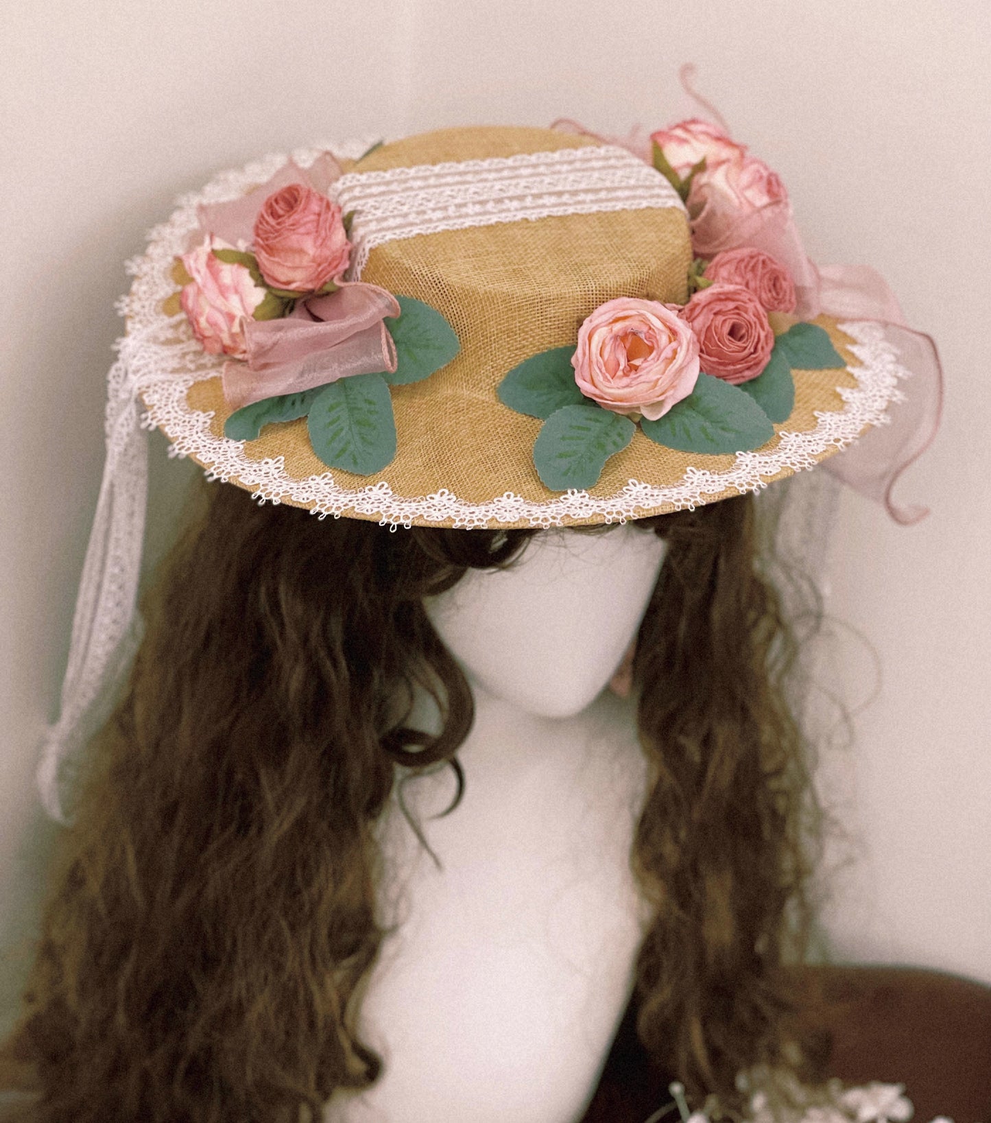 Handmade Coquette Rose Straw Hat