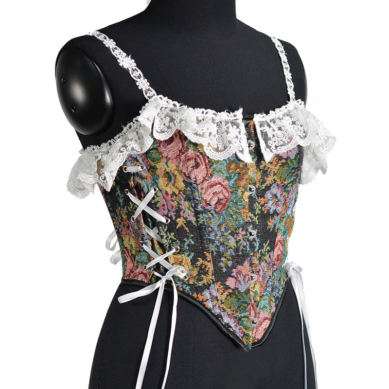 Retro Fairycore Tapestry Lace up Corset