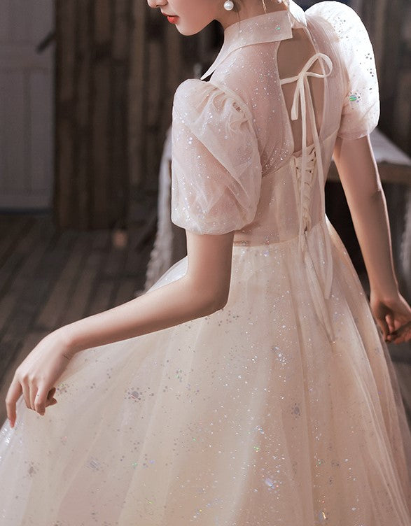 Dreamy Embellished Puff Sleeves Prom dress