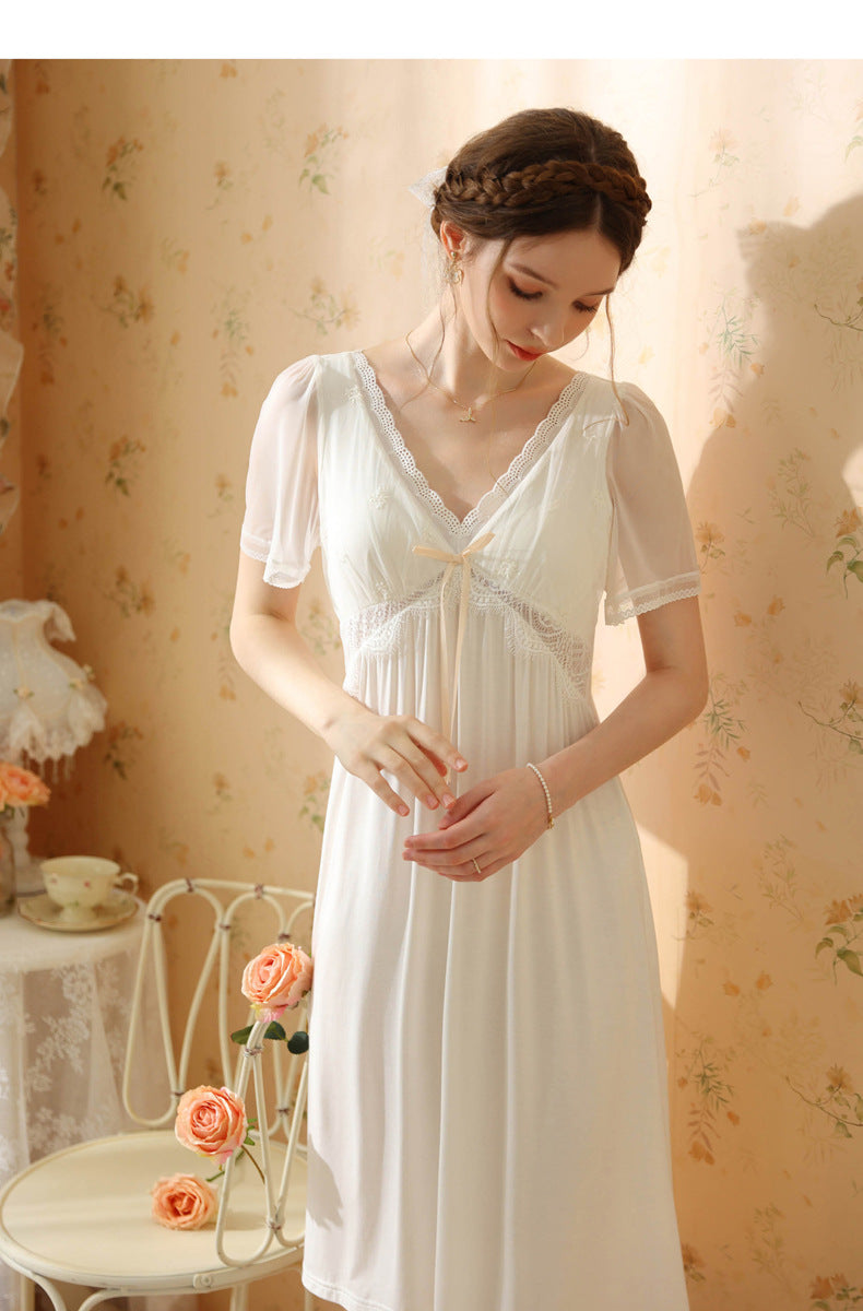 Retro V Neck Night Gowns Dress