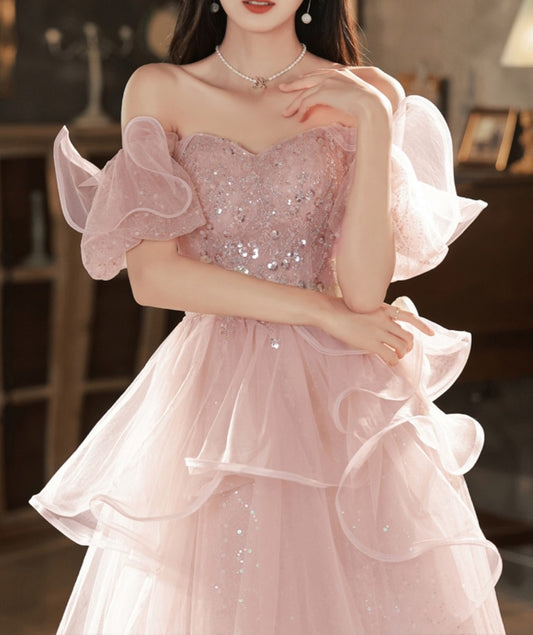 Fairycore Sequin Pink Princess Prom Dress Gown