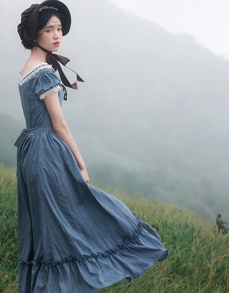 Period Drama Inspired Vintage Blue Prairie Dress