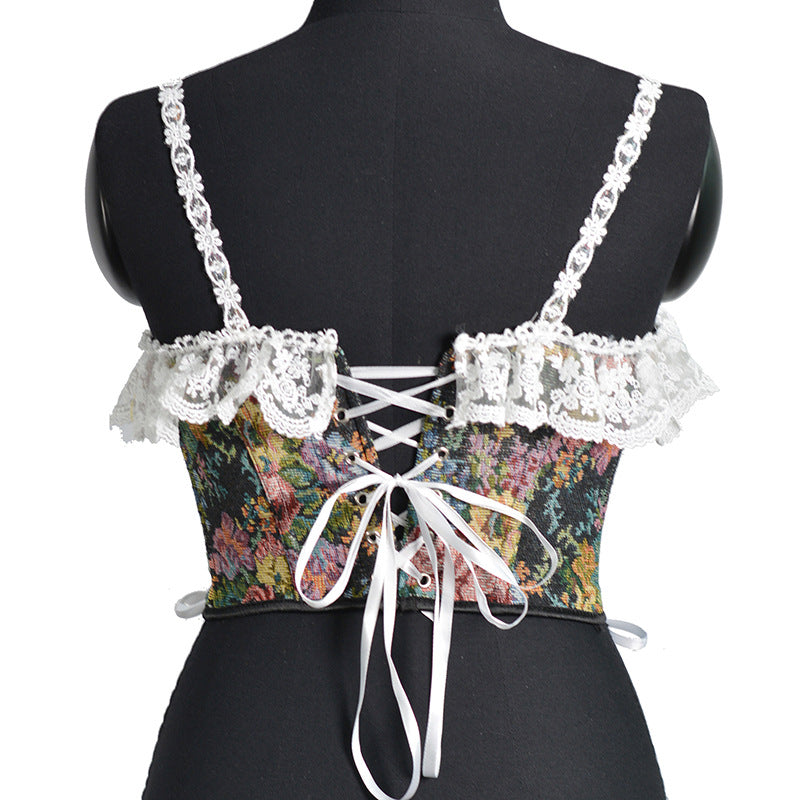 Retro Fairycore Tapestry Lace up Corset