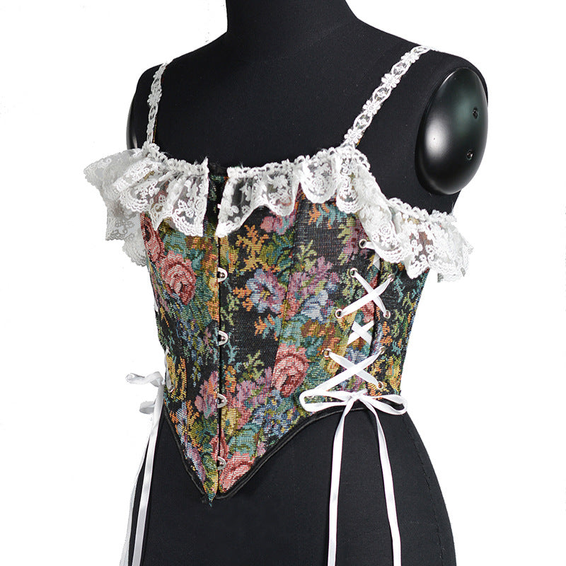 Retro Fairycore Tapestry Lace up Corset