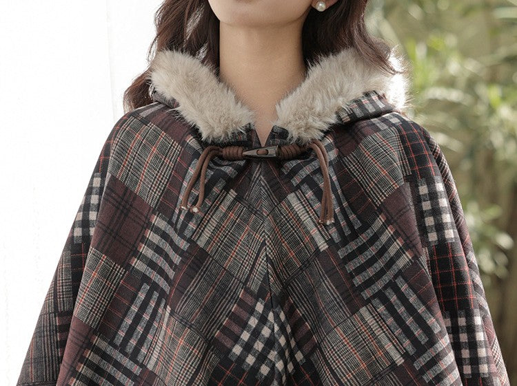 Retro Academia Plaid Hooded Cape