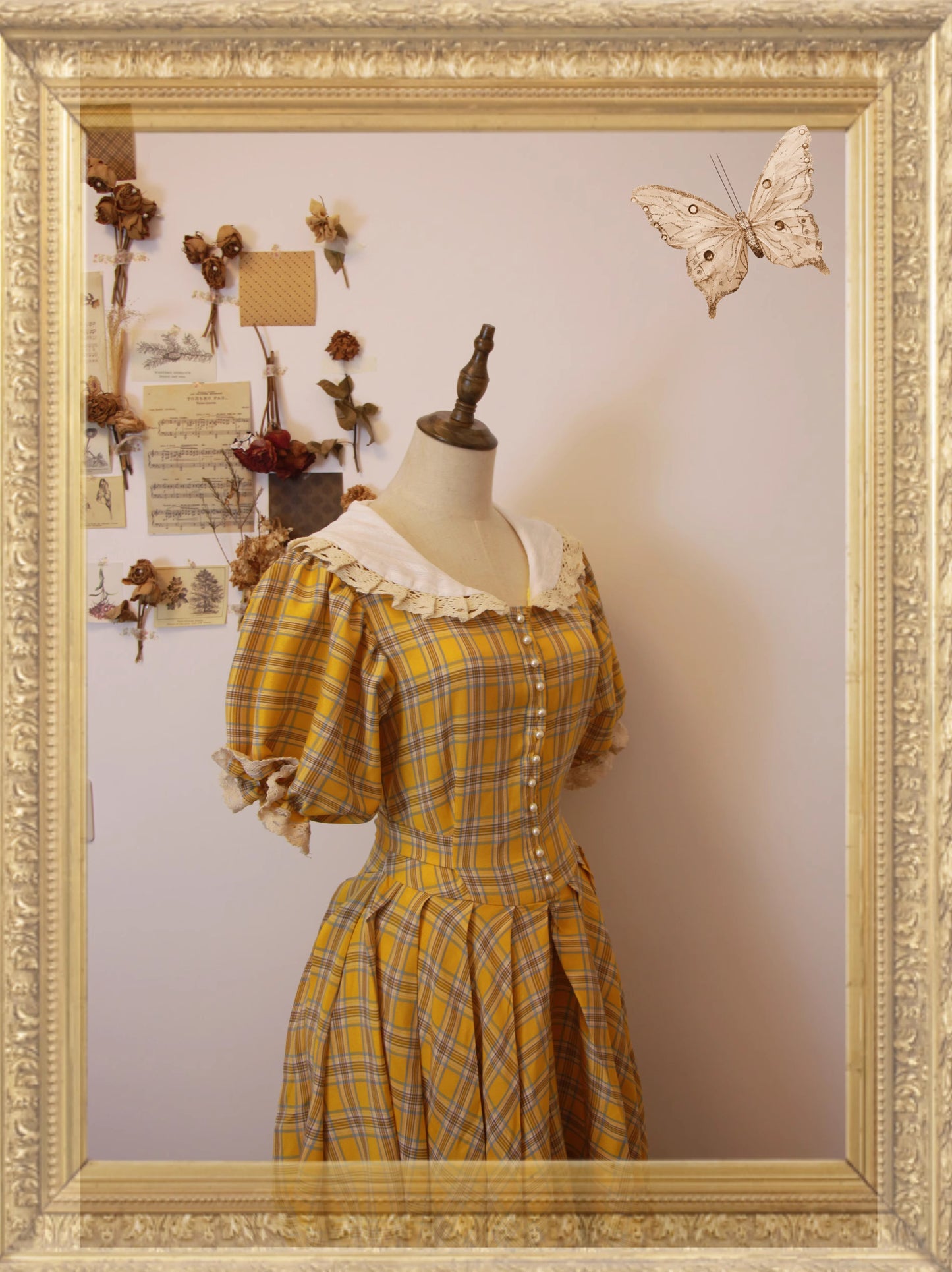 Vintage Plaid Puff Sleeve Tea Dress