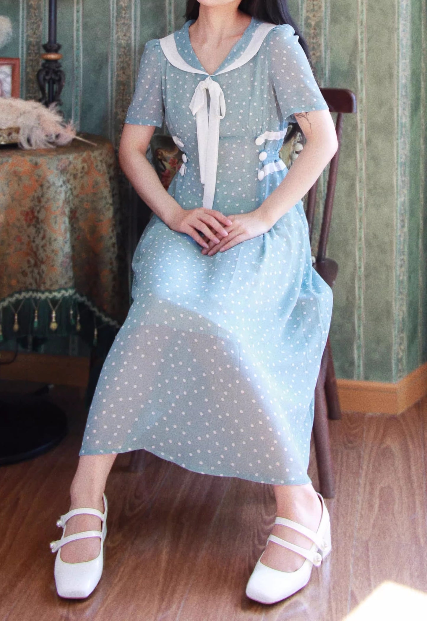 1940S Salor Style Dot Dress