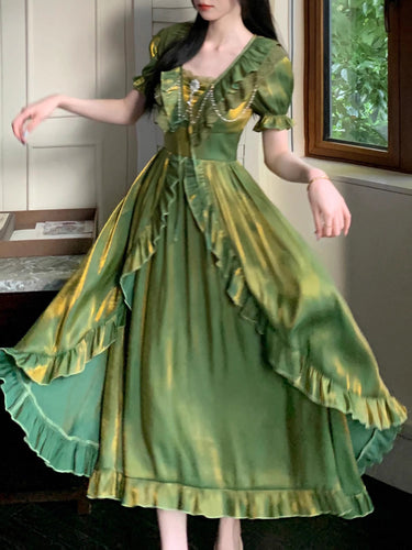 Fairycore Ruffled Green Dress princess green dress prom dress vintage dress