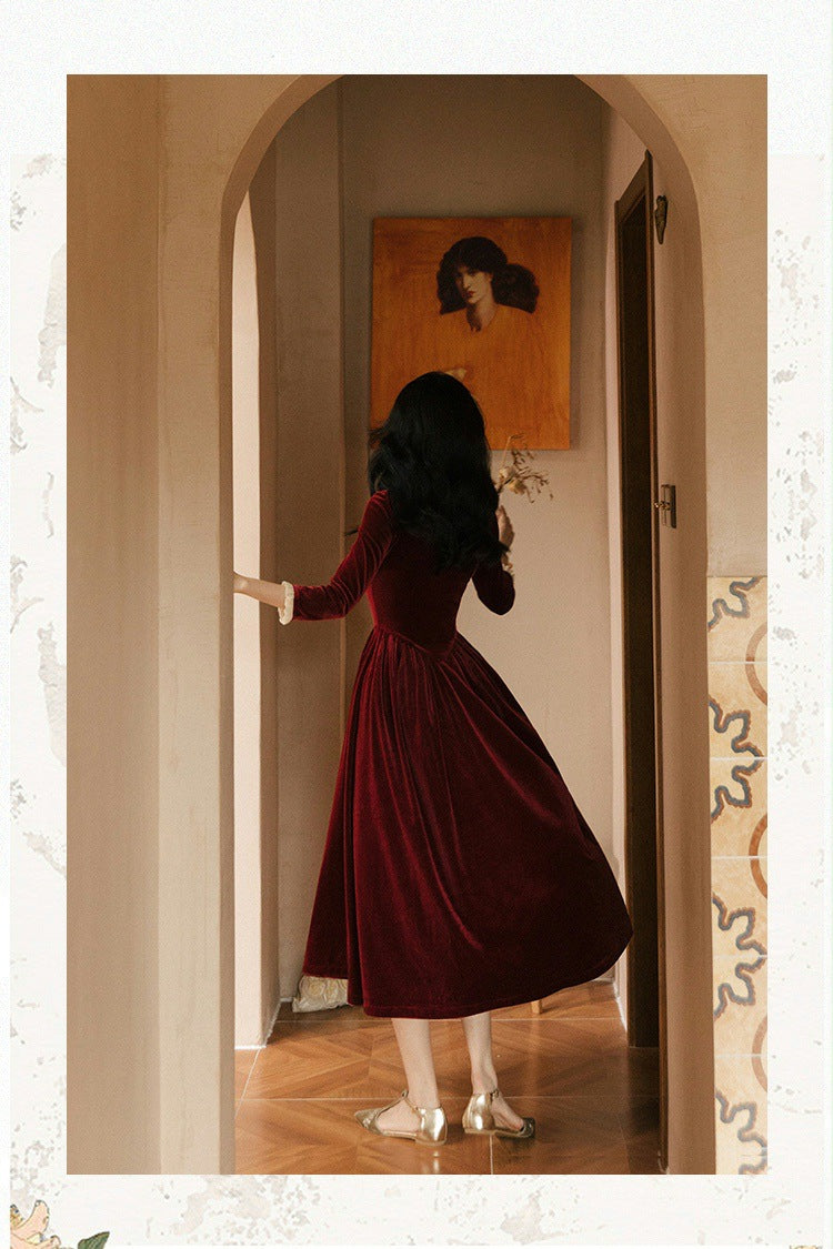 Vintage Square Collar Velvet Dress