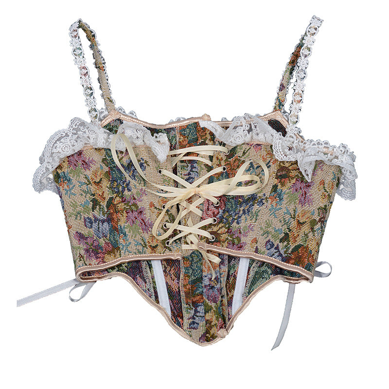 Retro Fairycore Tapestry Lace up Corset