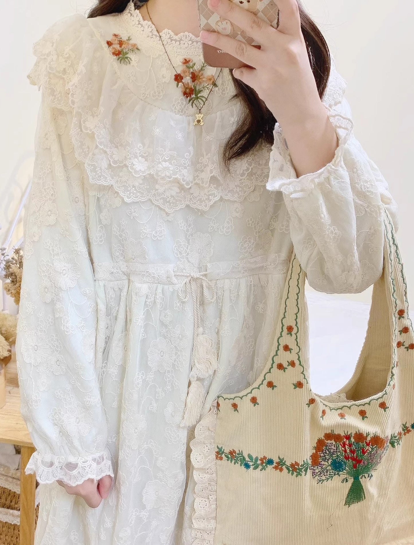 Cottagecore Embroidery Lace Dress