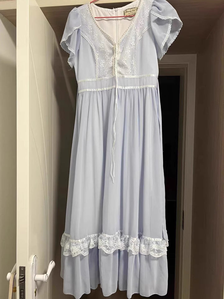 Gunne Sax Remake Pastel Lace Trim 70s Dress