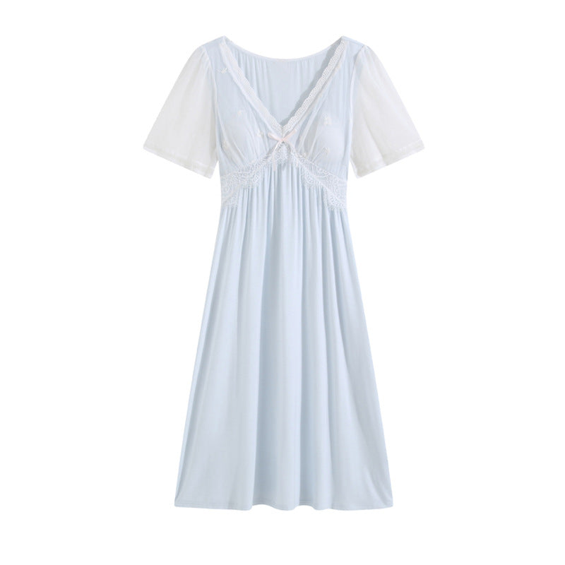 Retro V Neck Night Gowns Dress