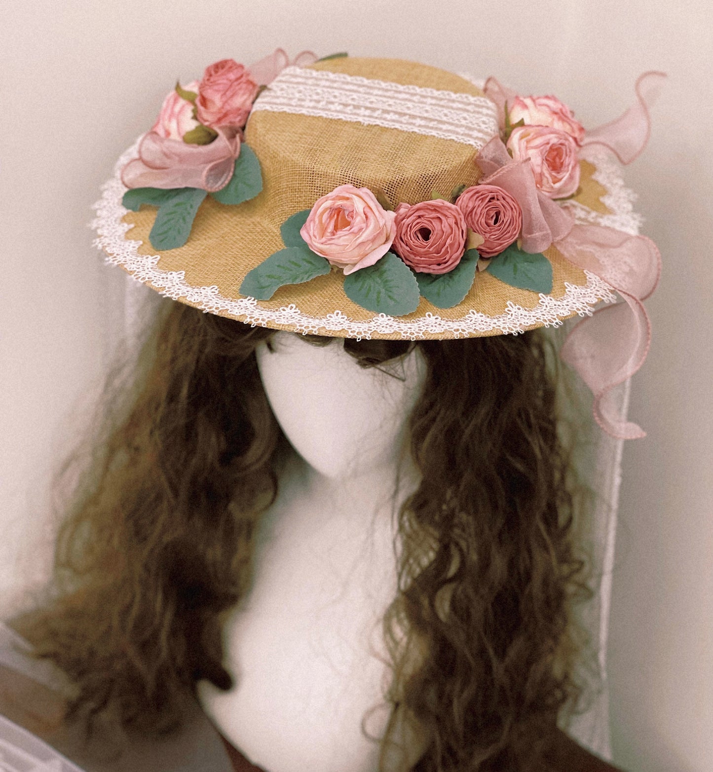 Handmade Coquette Rose Straw Hat