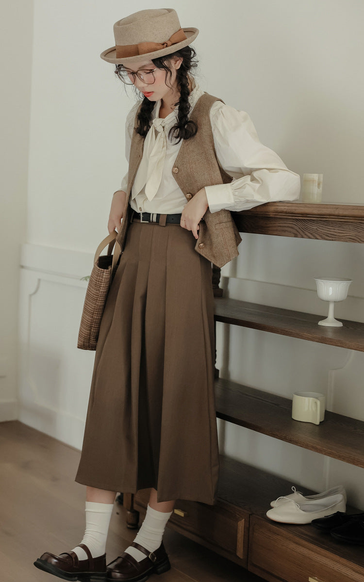 Light Academia Blouse Vest Skirt Set