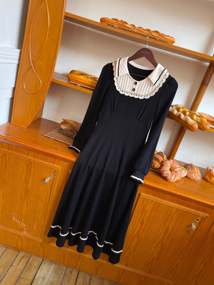 Retro Contrast Colors Black Knit Dress