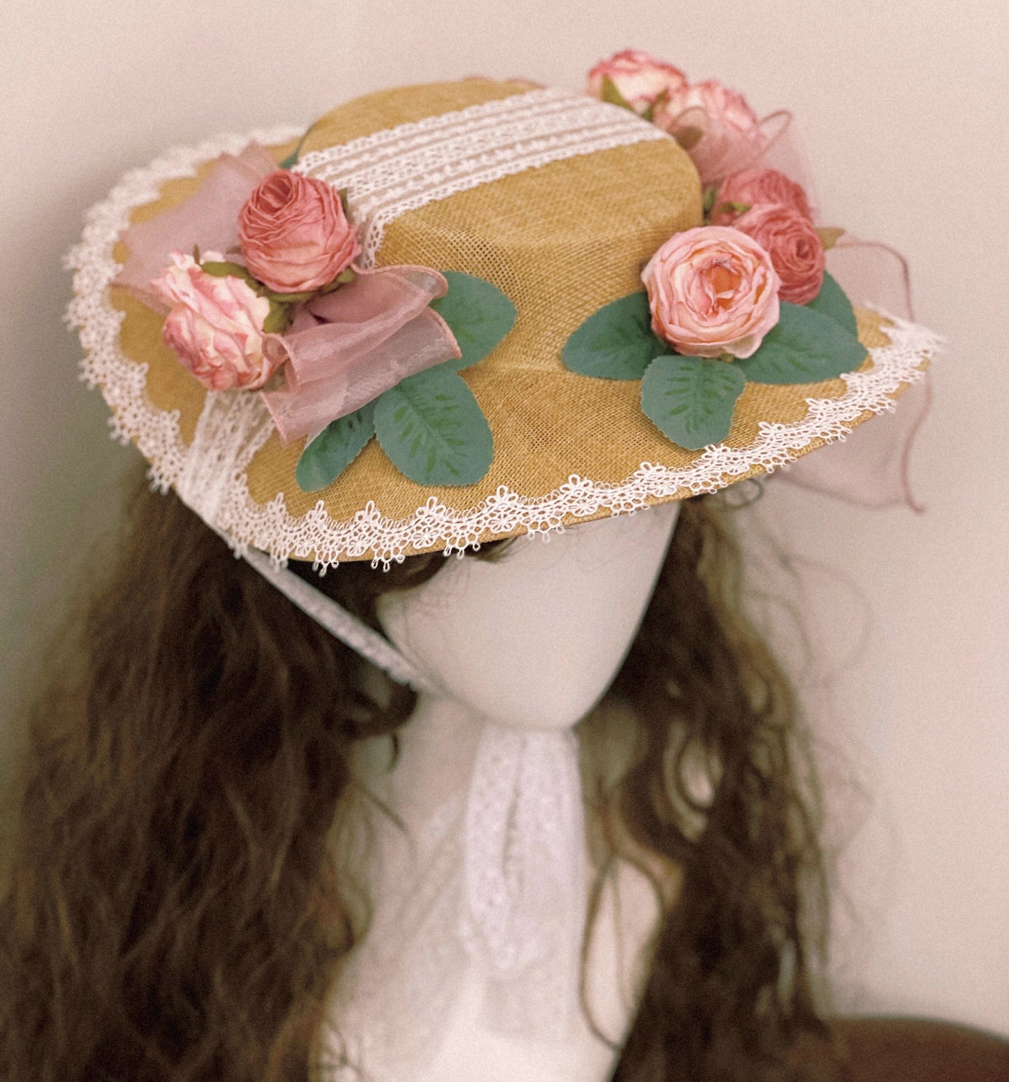 Handmade Coquette Rose Straw Hat