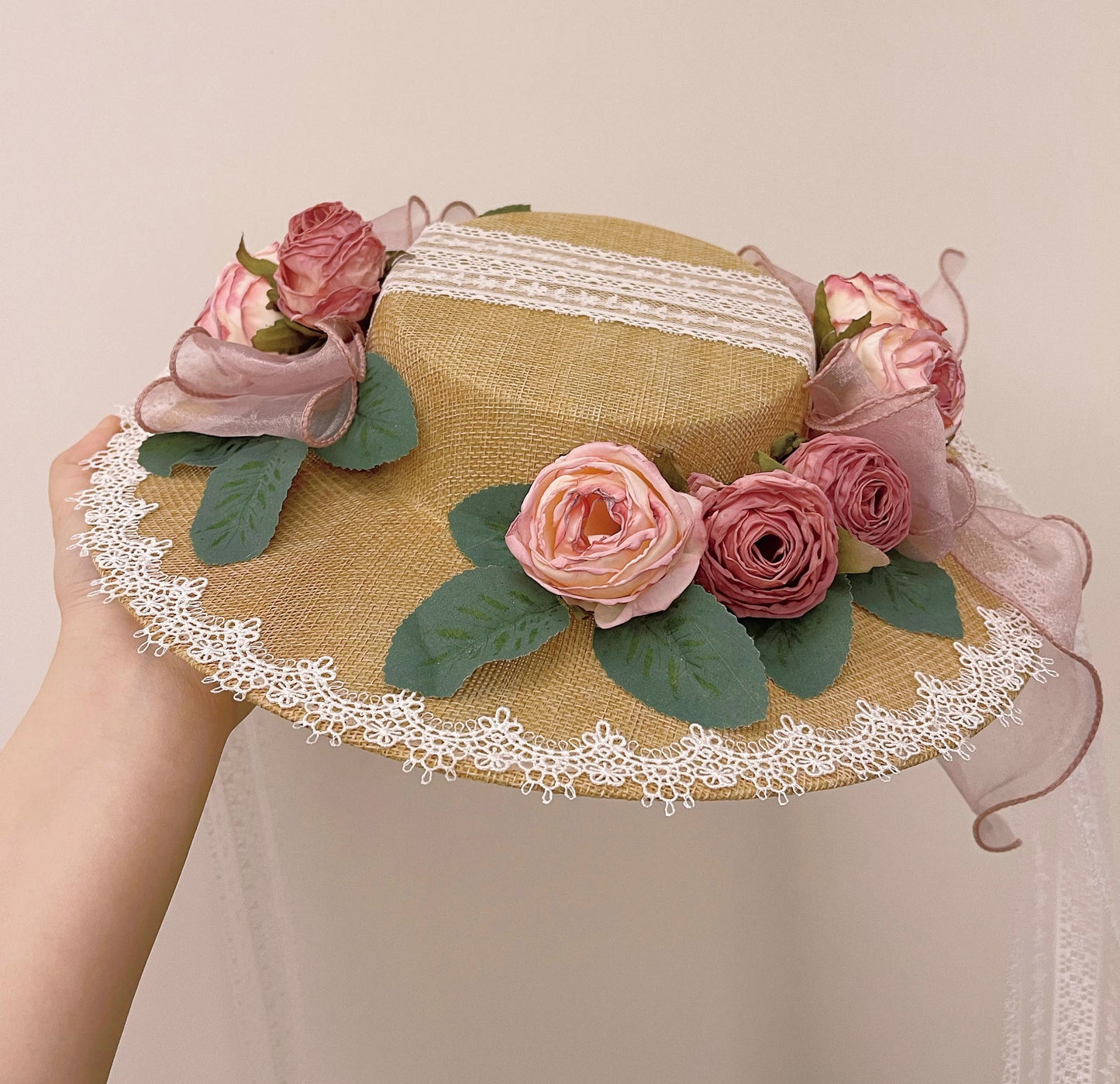 Handmade Coquette Rose Straw Hat