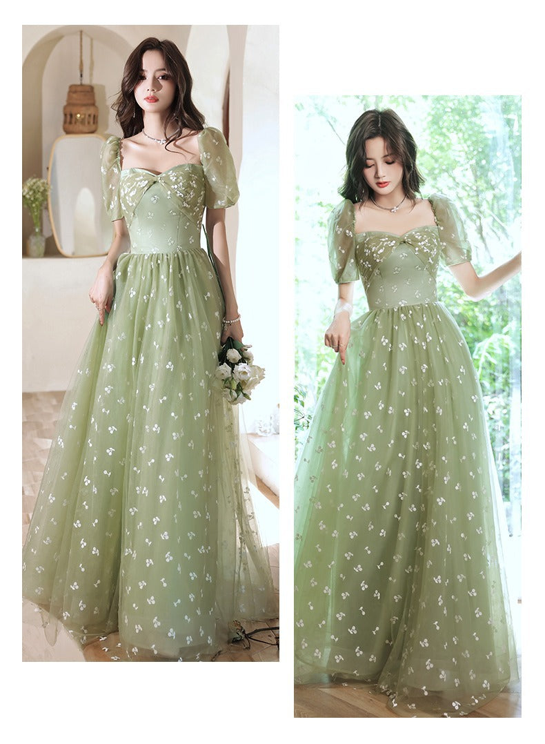 Puff Sleeves Green Prom Dress