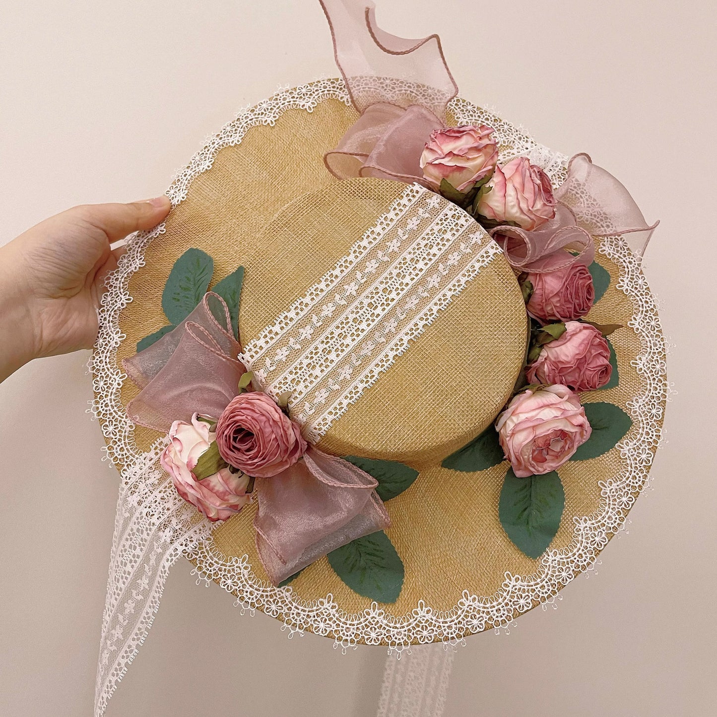 Handmade Coquette Rose Straw Hat