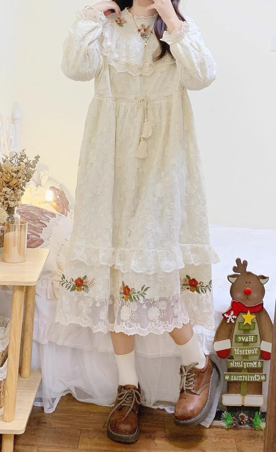 Cottagecore Embroidery Lace Dress