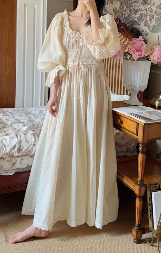 Vintage Puff Sleeves Cotton Night Gown Dress