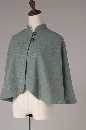 Period Drama Style Blue Vintage Cape Top