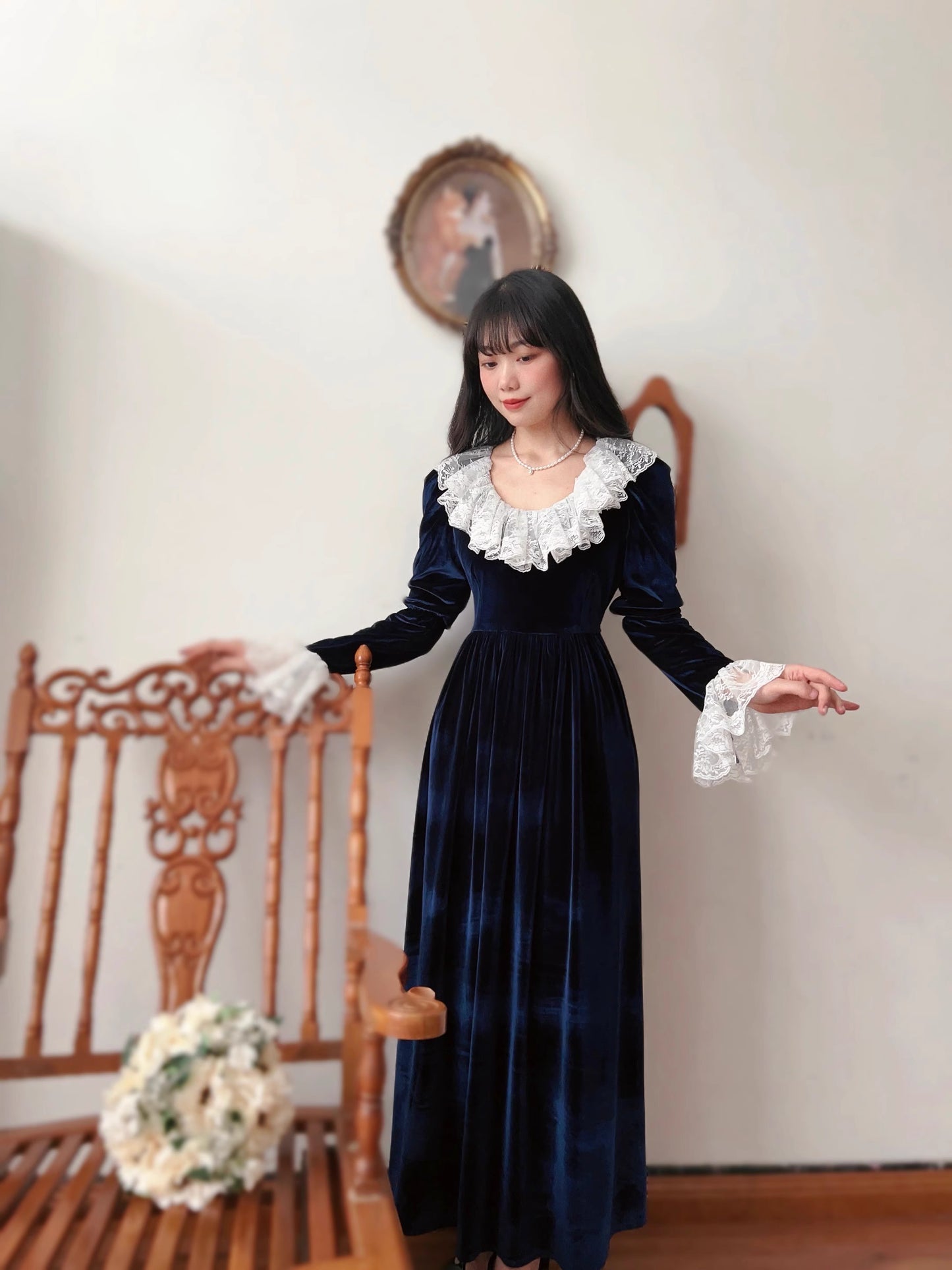 Vintage 1900s Gothic Style Velvet Dress