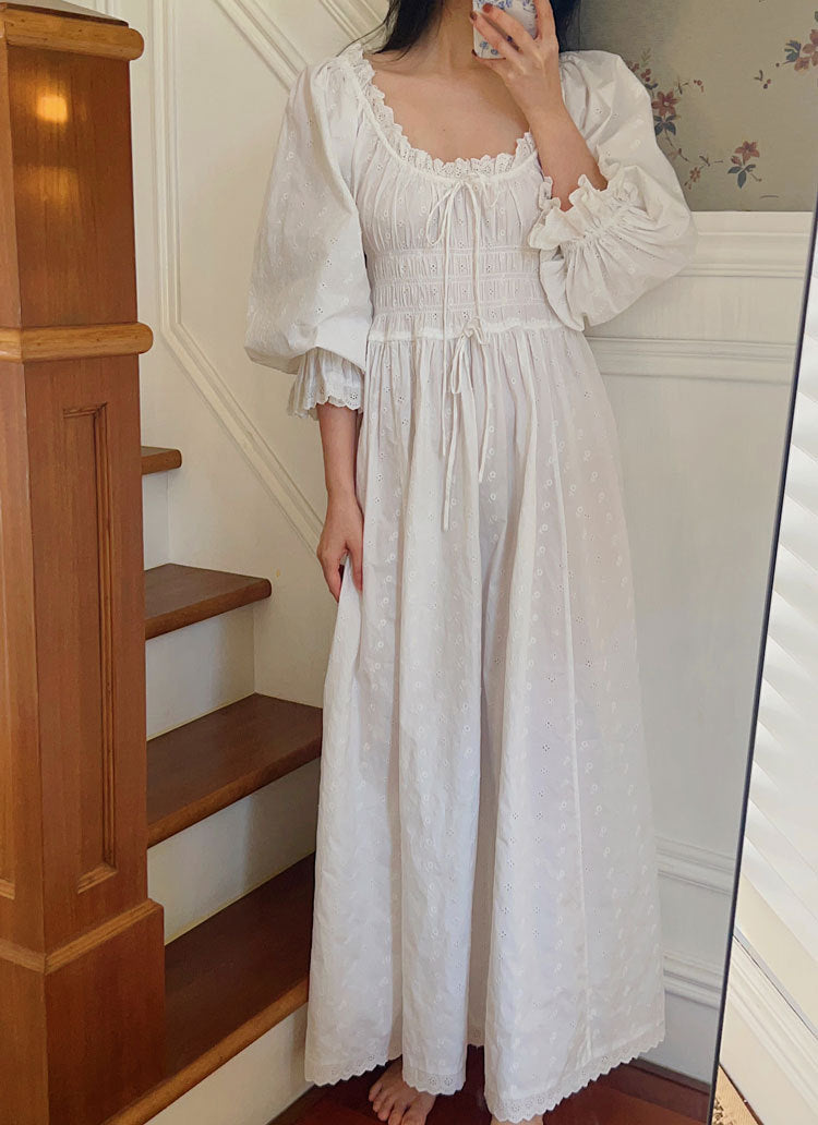 Vintage Puff Sleeves Cotton Night Gown Dress