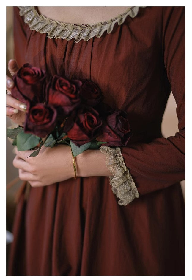 Period Drama Lace Collar High Waist Dress